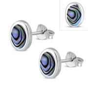 Abalone Shell Oval Silver Stud Earrings, e346